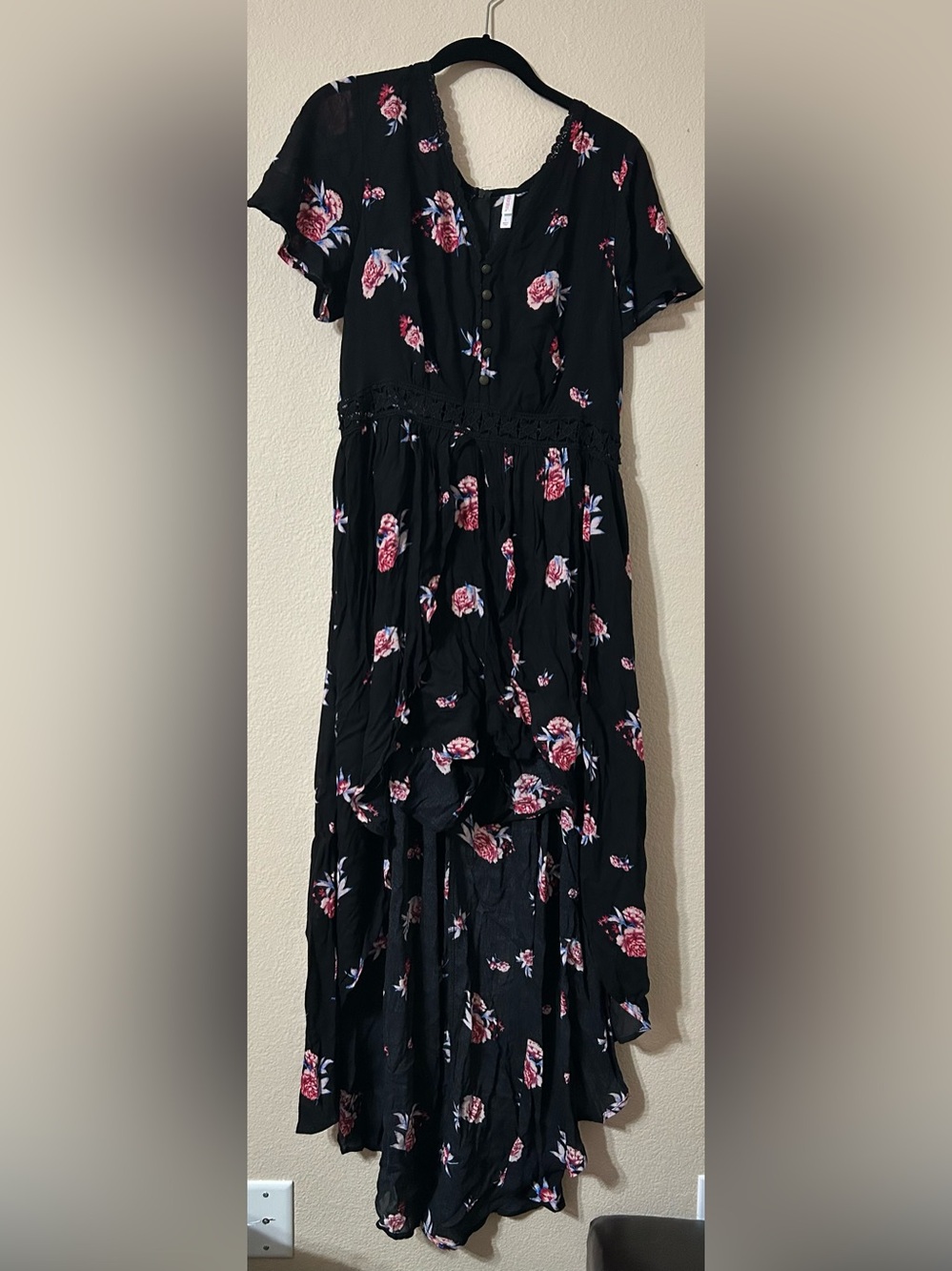 Xhilaration Black Floral High-Low Dress With Built-In Shorts